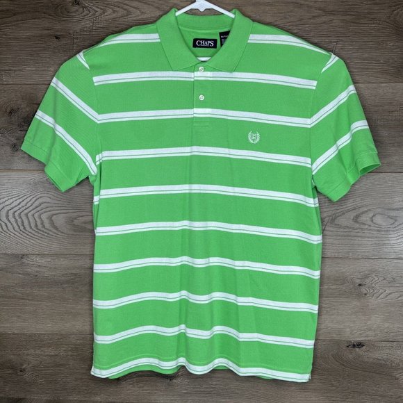 Chaps Polo Shirt Mens XL Green with White Strips Classic Fit Cotton Short Sleeve - Picture 2 of 12